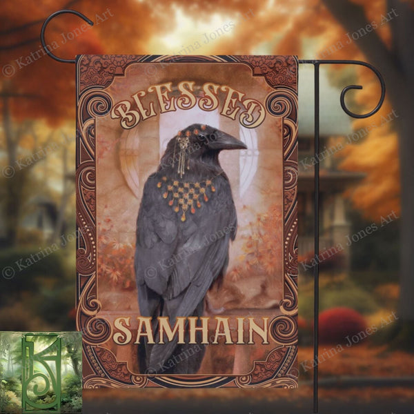 Samhain Garden Flag - Raven Witch Decoration For Fall And Autumn