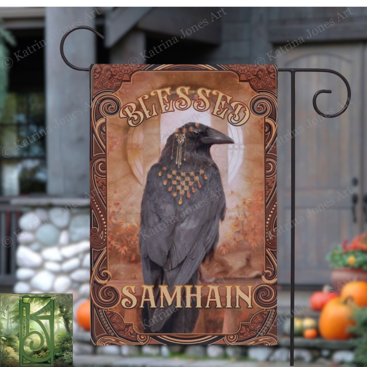 Samhain Garden Flag - Raven Witch Decoration For Fall And Autumn