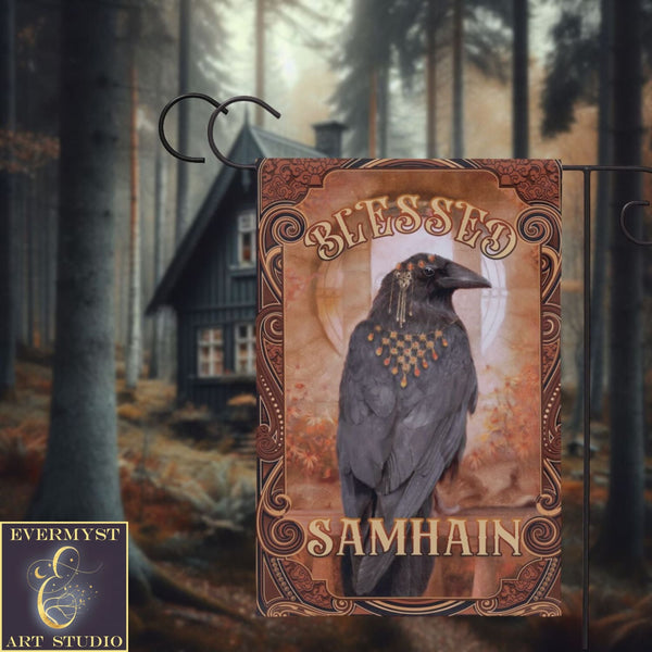 Samhain Garden Flag - Raven Witch Decoration For Fall And Autumn