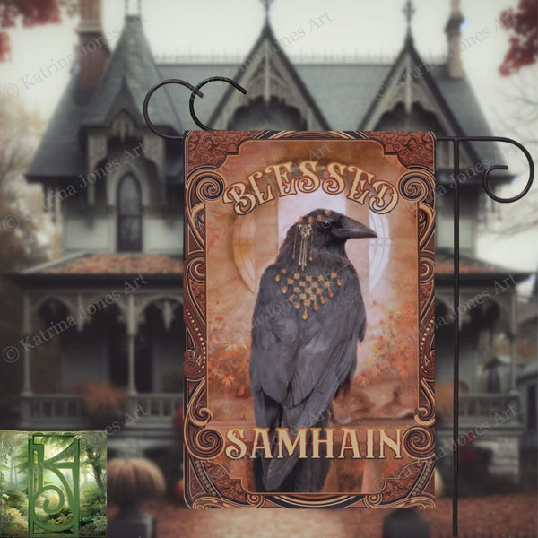 Samhain Garden Flag - Raven Witch Decoration For Fall And Autumn