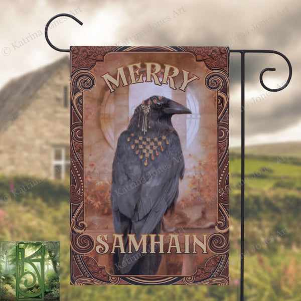Samhain Raven Garden Flag - Witchy Crow Autumn Decoration