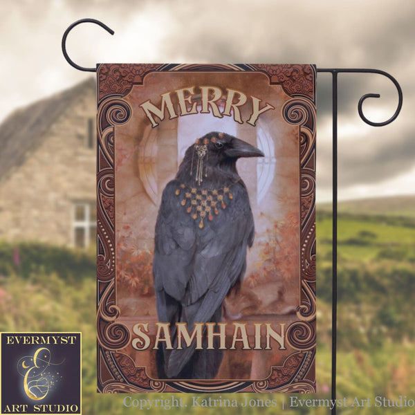 Samhain Raven Garden Flag - Witchy Crow Autumn Decoration