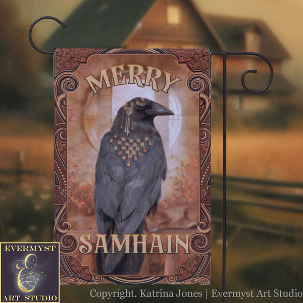 Samhain Raven Garden Flag - Witchy Crow Autumn Decoration