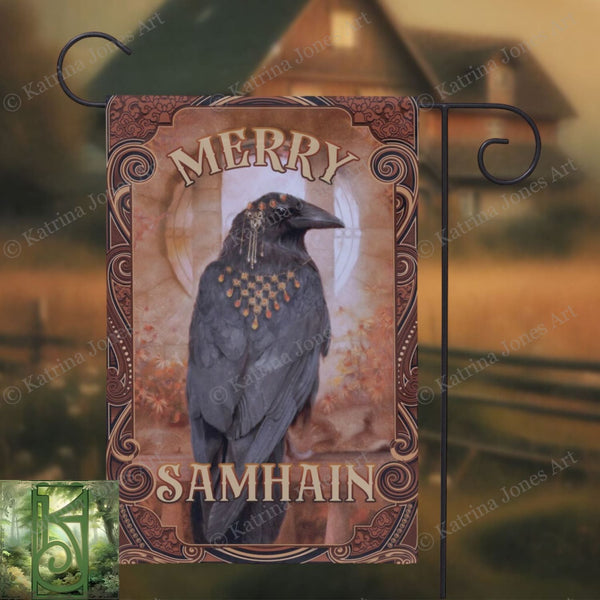 Samhain Raven Garden Flag - Witchy Crow Autumn Decoration
