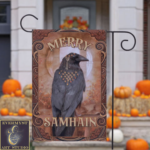 Samhain Raven Garden Flag - Witchy Crow Autumn Decoration