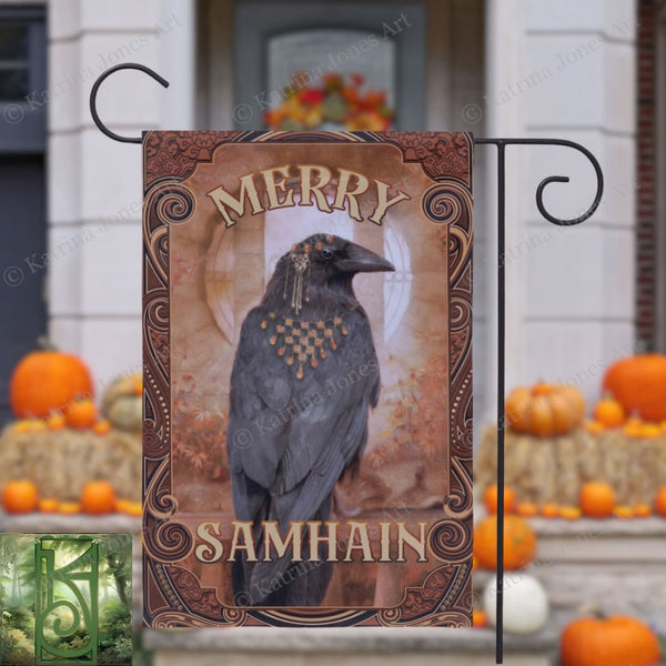 Samhain Raven Garden Flag - Witchy Crow Autumn Decoration