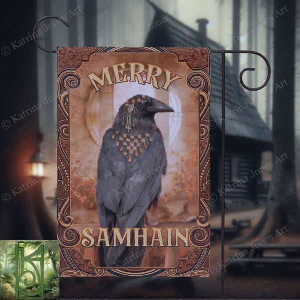 Samhain Raven Garden Flag - Witchy Crow Autumn Decoration