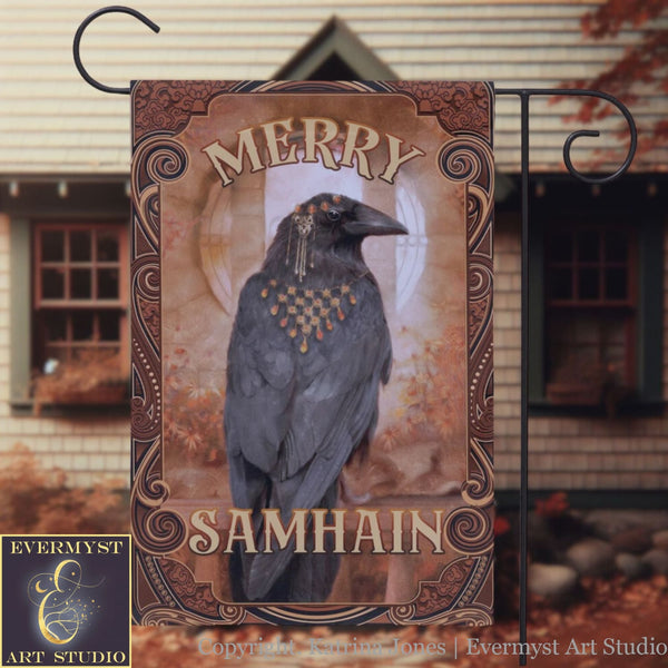 Samhain Raven Garden Flag - Witchy Crow Autumn Decoration