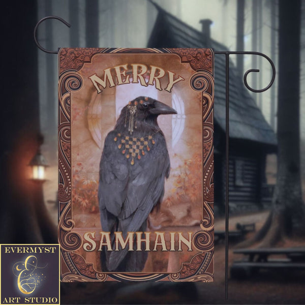 Samhain Raven Garden Flag - Witchy Crow Autumn Decoration