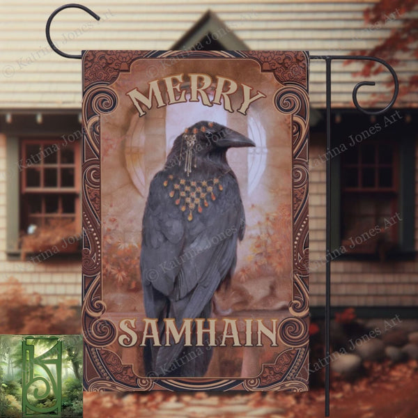 Samhain Raven Garden Flag - Witchy Crow Autumn Decoration