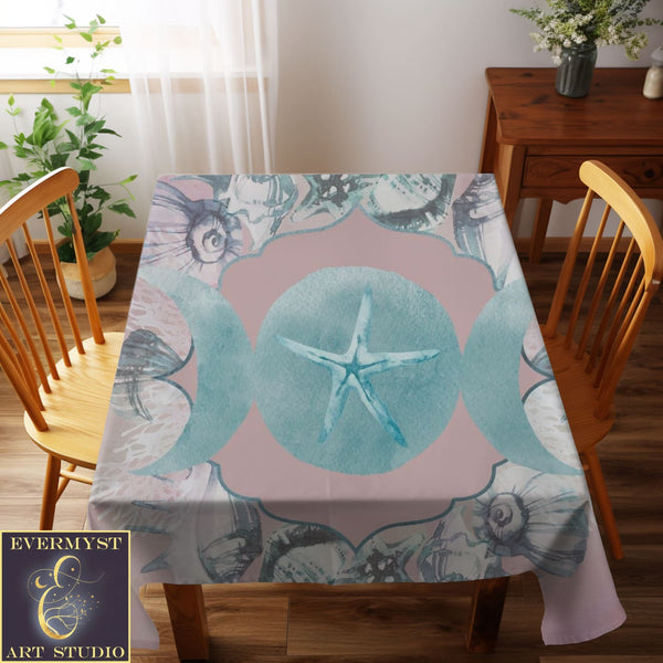 Sea Moon Water Witch Altar And Tarot Cloth - Blue Pink Handmade Square