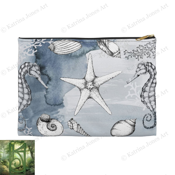 Sea Witch Beach And Shell Design Accessory Zippered Pouch Purse Tarot Oracle Deck Makeup Zip