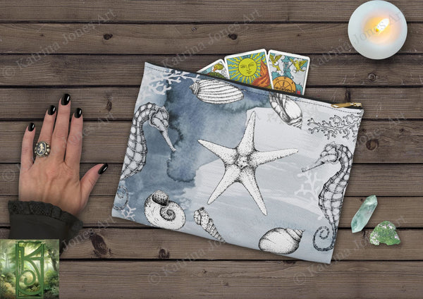 Sea Witch Beach And Shell Design Accessory Zippered Pouch Purse Tarot Oracle Deck Makeup Zip