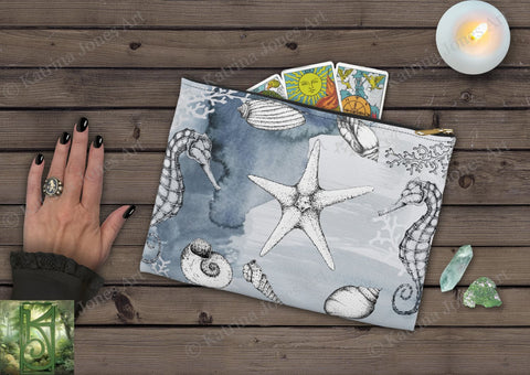 Sea Witch Beach And Shell Design Accessory Zippered Pouch Purse Tarot Oracle Deck Makeup Zip