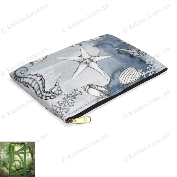 Sea Witch Beach And Shell Design Accessory Zippered Pouch Purse Tarot Oracle Deck Makeup Zip