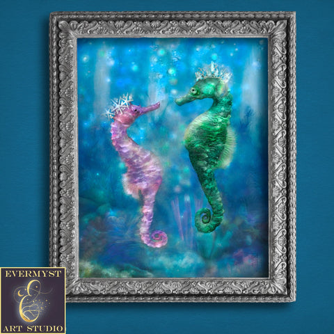 Seahorse Art Print Cooastal Decor Painting Canvas Fantasy Sea Life