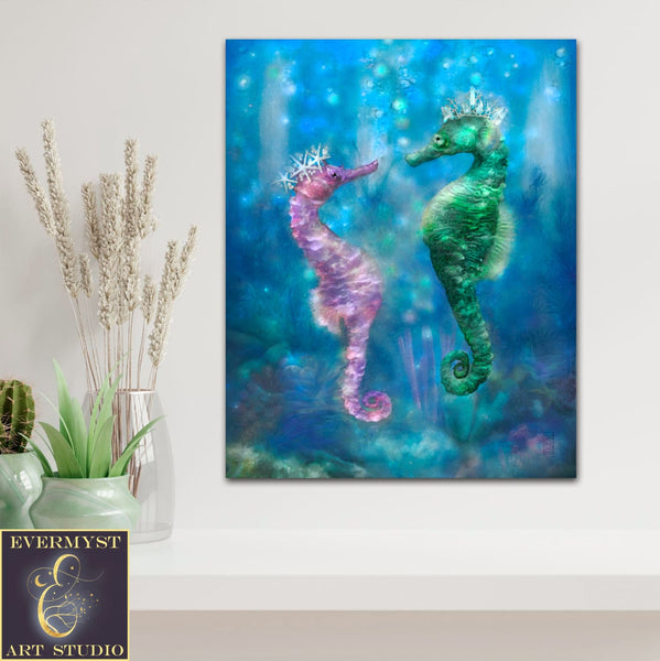 Seahorse Art Print Cooastal Decor Painting Canvas Fantasy Sea Life