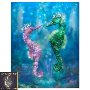 Seahorse Art Print Cooastal Decor Painting Canvas Fantasy Sea Life 8 X 10 Paper