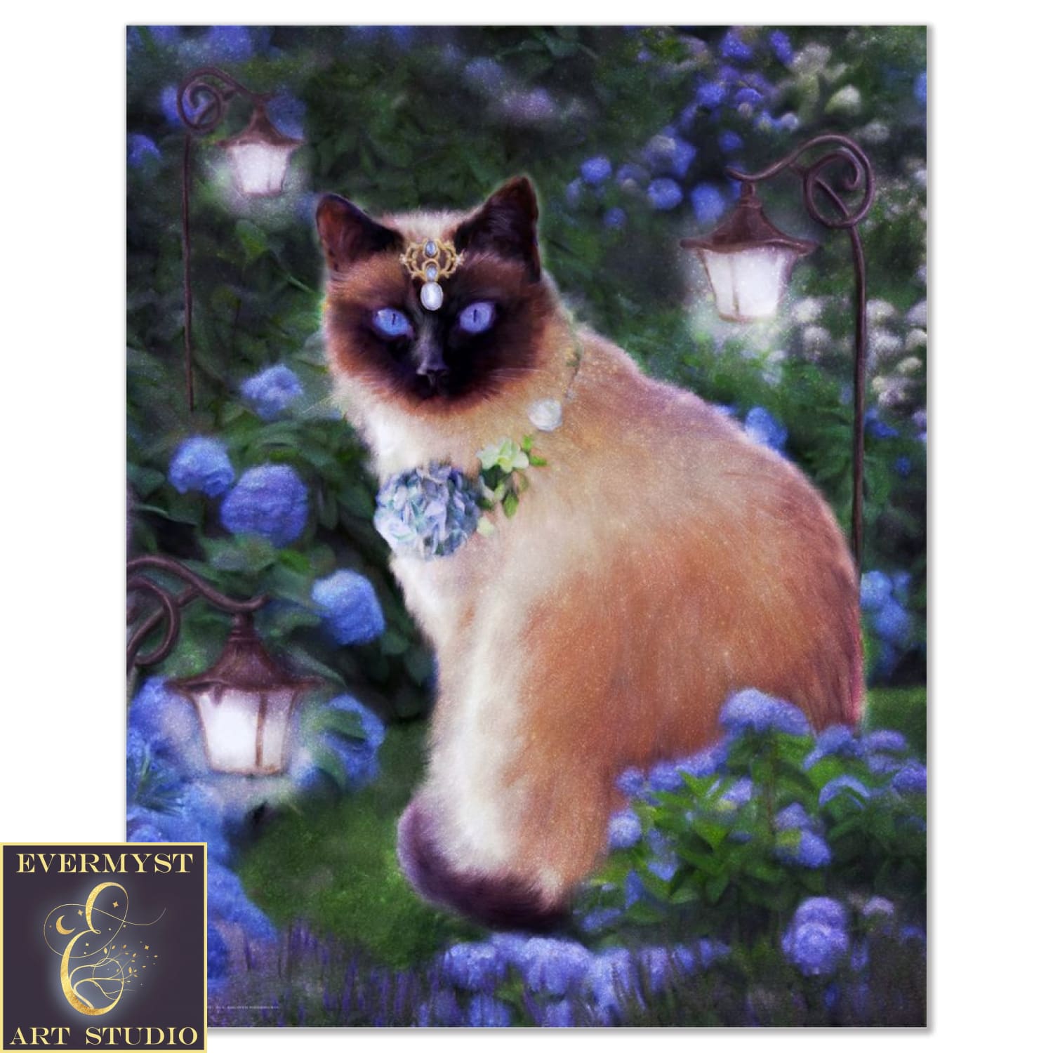 Siamese Cat Art Print - Fantasy Painting For Decor 8 X 10 Paper