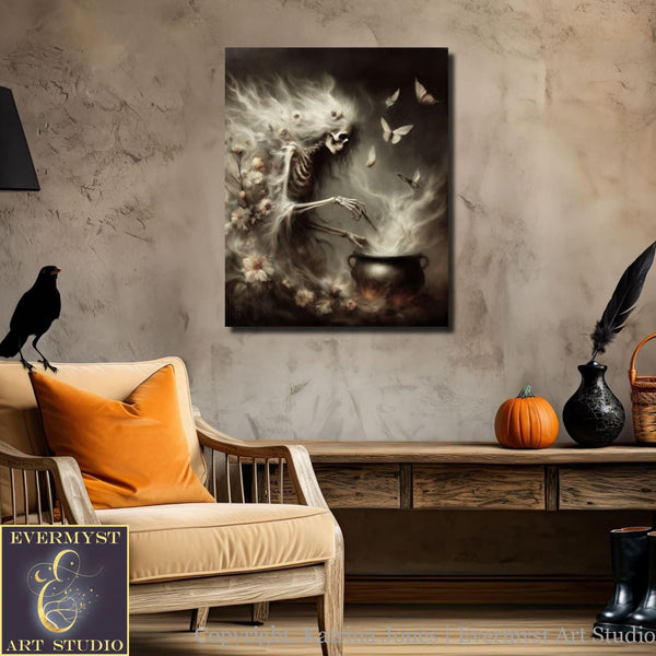 a living room with a chair and a painting on the wall