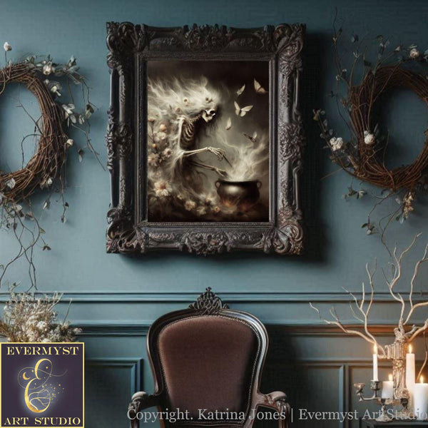 a chair in a room with a painting on the wall