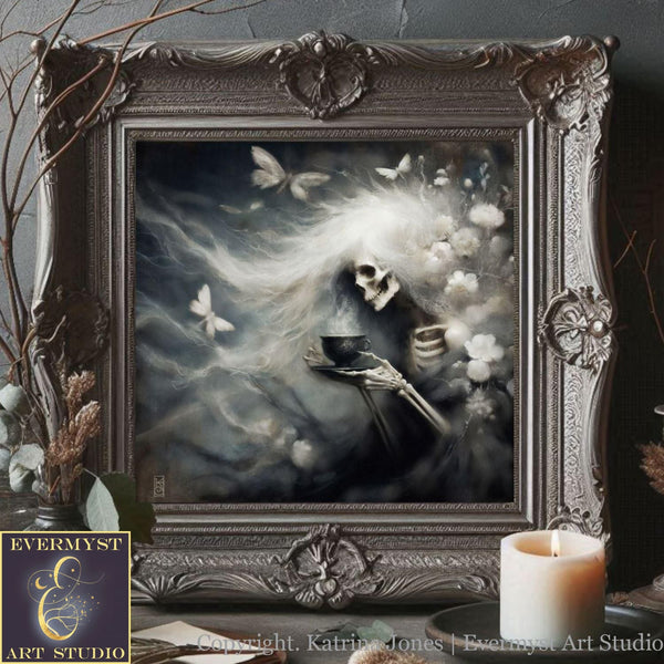 a painting of a skeleton in a frame
