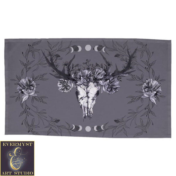 Skull Floral Tarot Cloth Altar Boho Botanical Rectangular Rec