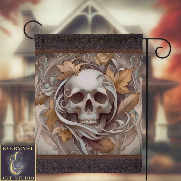 a painting of a skull with leaves on it