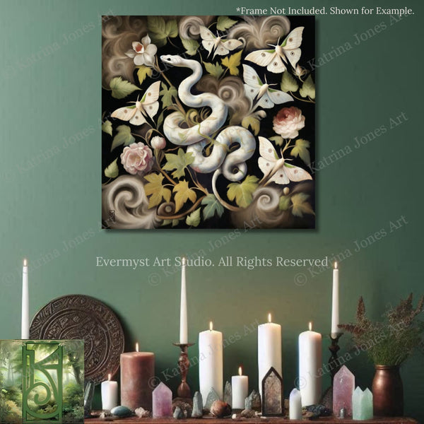 a painting of a snake surrounded by candles