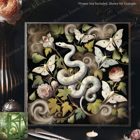 a painting of a snake surrounded by flowers