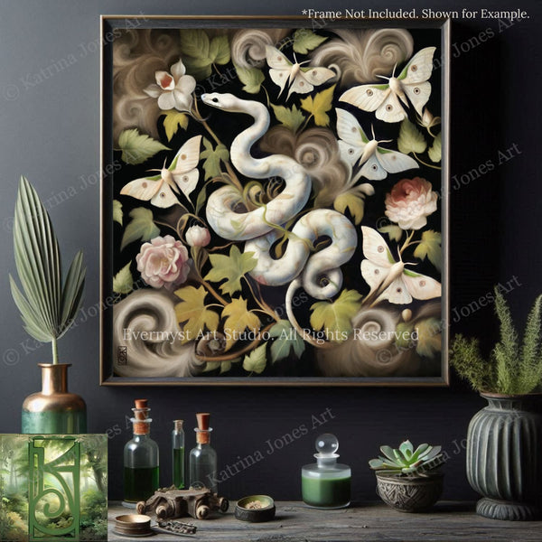 a painting of a snake and flowers on a wall