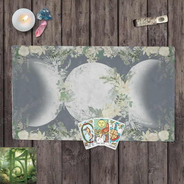 Triple Moon Altar Cloth - Winter Garden Wicca Pagan Witch Tarot Cotton Twill Rec