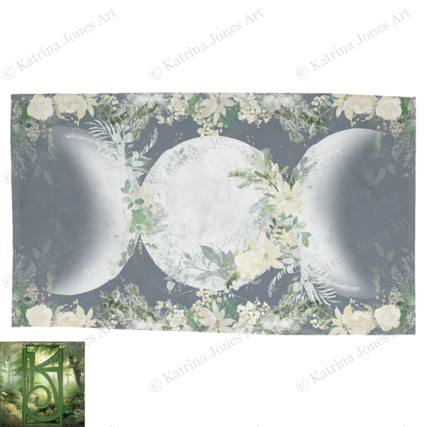 Triple Moon Altar Cloth - Winter Garden Wicca Pagan Witch Tarot Rec