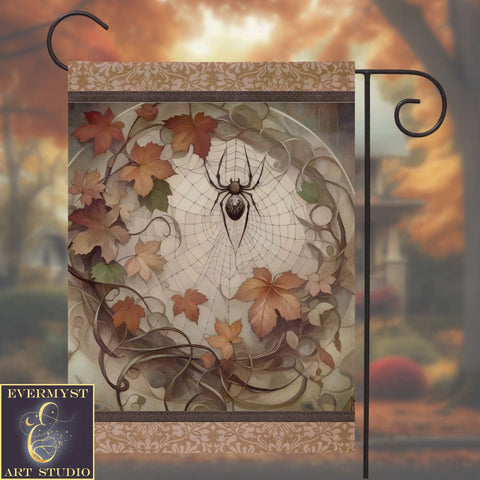 a stained glass window with a spider on it