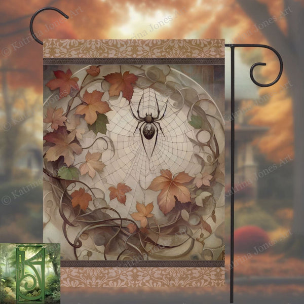 a stained glass window with a spider on it