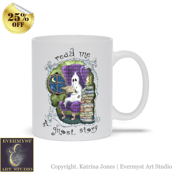 Spooky Ghost Story Books Coffee Mug Tea Cup Halloween Whimsical Quirky Cute Gift 11 Oz