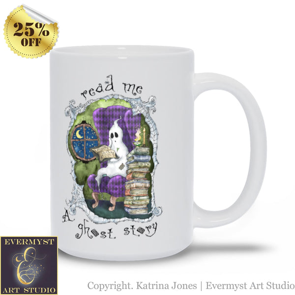 Spooky Ghost Story Books Coffee Mug Tea Cup Halloween Whimsical Quirky Cute Gift 15 Oz