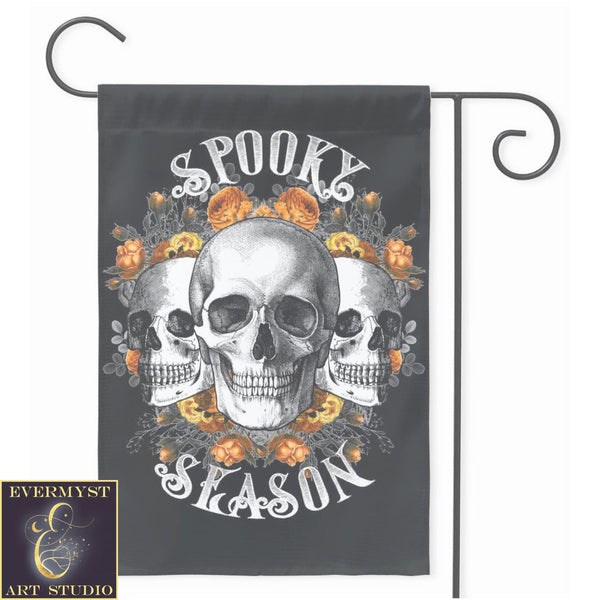 Spooky Season Halloween Garden Flag - Gothic Skulls Flowers Halloween Decoration Yard Sign