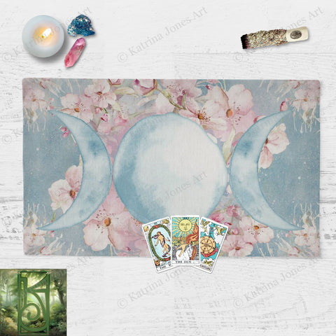 Spring Blossom Triple Moon Altar Cloth Flower Tarot Cotton Twill Rec