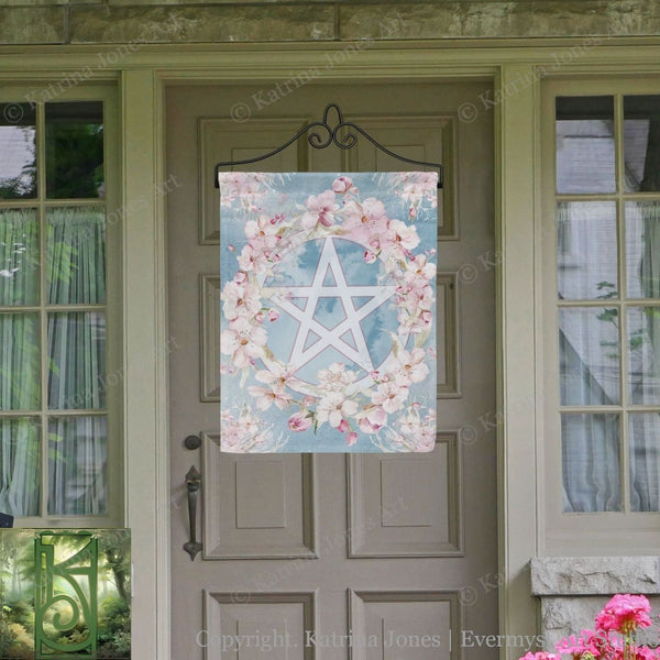 Witch Spring Garden Flag - Pentacle Wicca Pagan Ostara Decoration