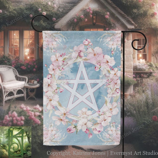 Witch Spring Garden Flag - Pentacle Wicca Pagan Ostara Decoration
