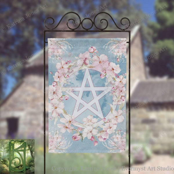 Witch Spring Garden Flag - Pentacle Wicca Pagan Ostara Decoration
