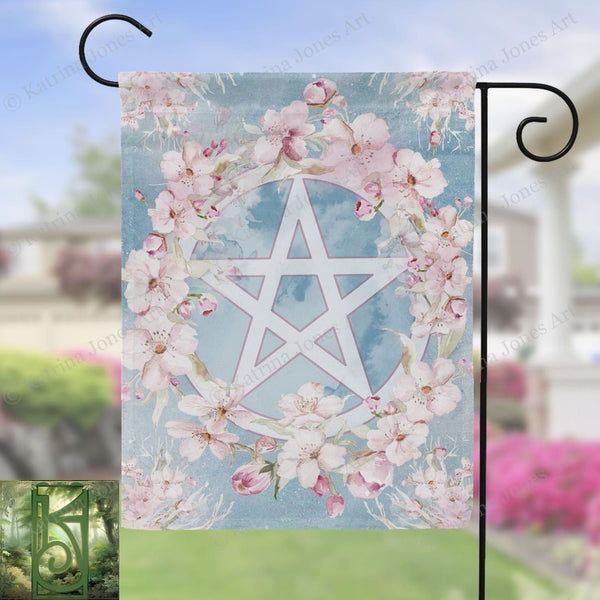 Witch Spring Garden Flag - Pentacle Wicca Pagan Ostara Decoration