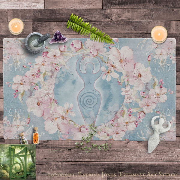 a painting of a woman surrounded by flowers and candles