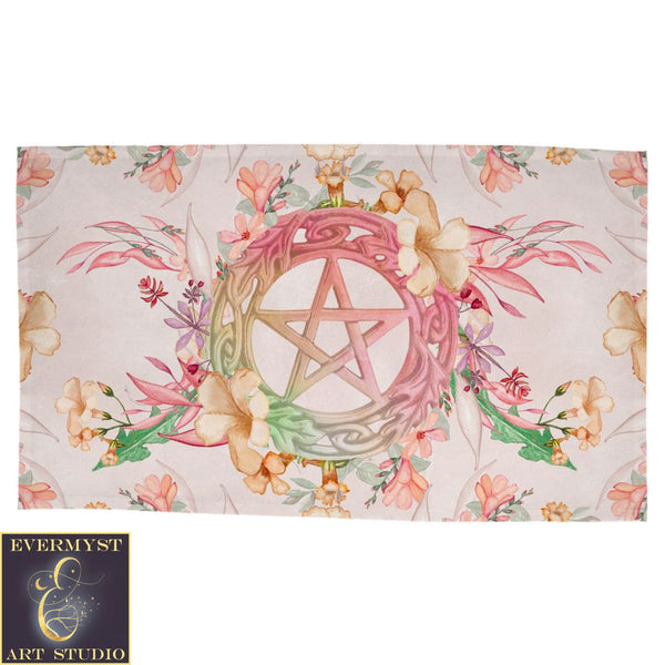 Spring Floral Pentacle Altar Cloth Witch Pagan Flowery Tarot Mat Rec