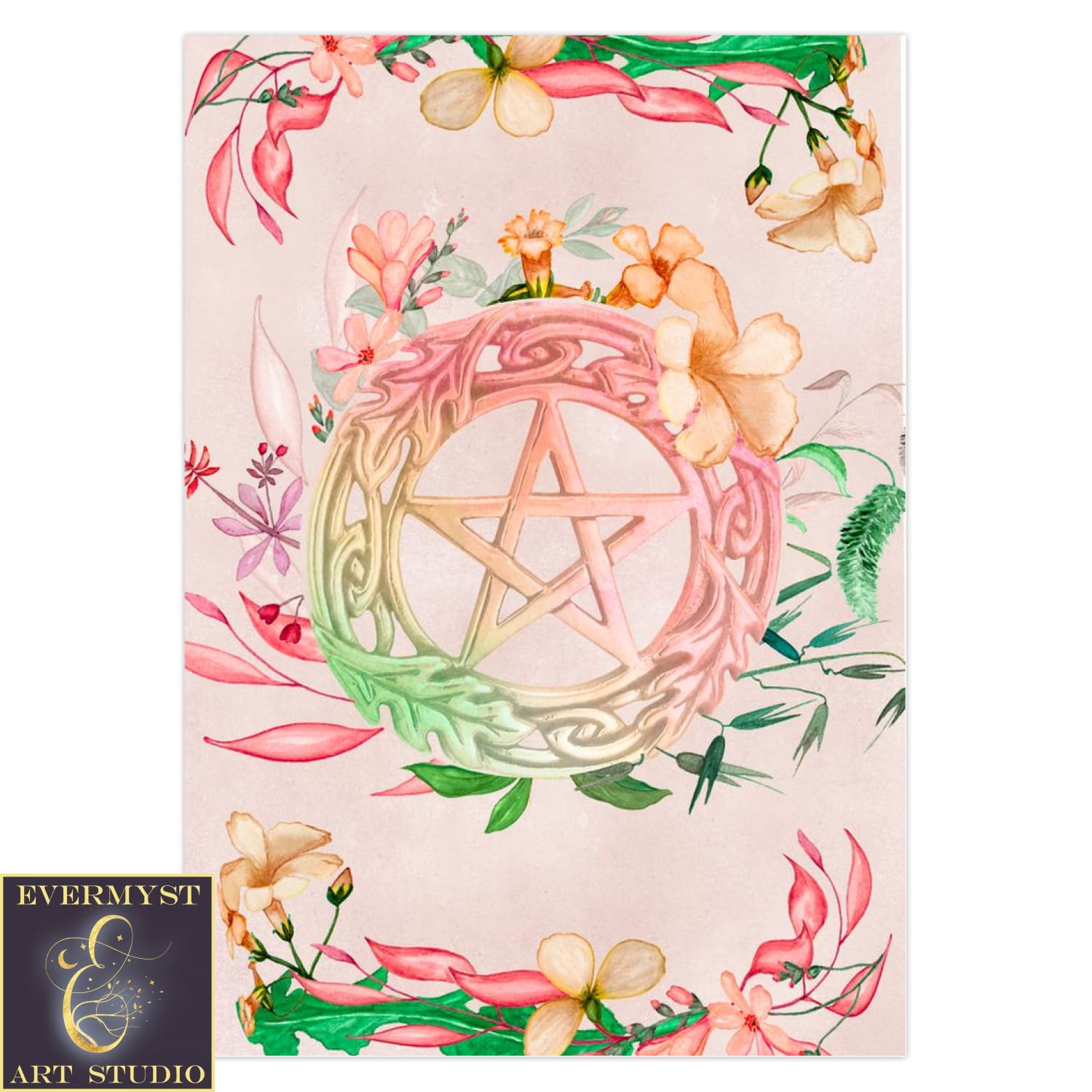 Spring Floral Pentacle Greeting Card Witch Pagan Wicca Notecard Stationary 10 Cards Card