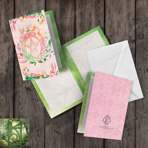 Spring Floral Pentacle Greeting Card Witch Pagan Wicca Notecard Stationary Card