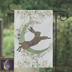 Spring Garden Flag - Easter Hare Moon Cottage Flowers Decor For Ostara Single / 12X18 Inch