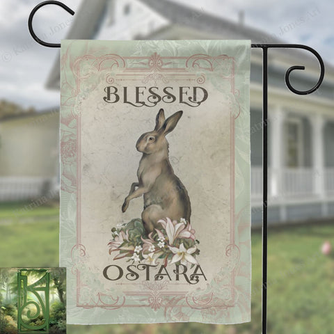 Spring Garden Flag - Rabbit Hare Decor Pagan Wicca Outdoor Decoration