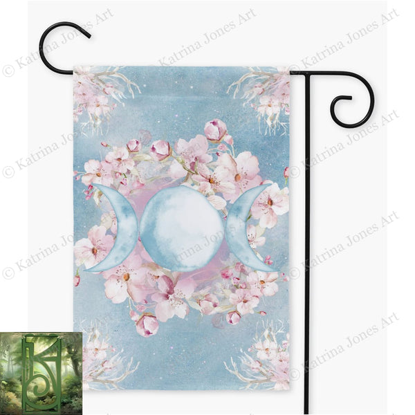 Spring Garden Flag - Wicca Triple Moon Ostara Decoration